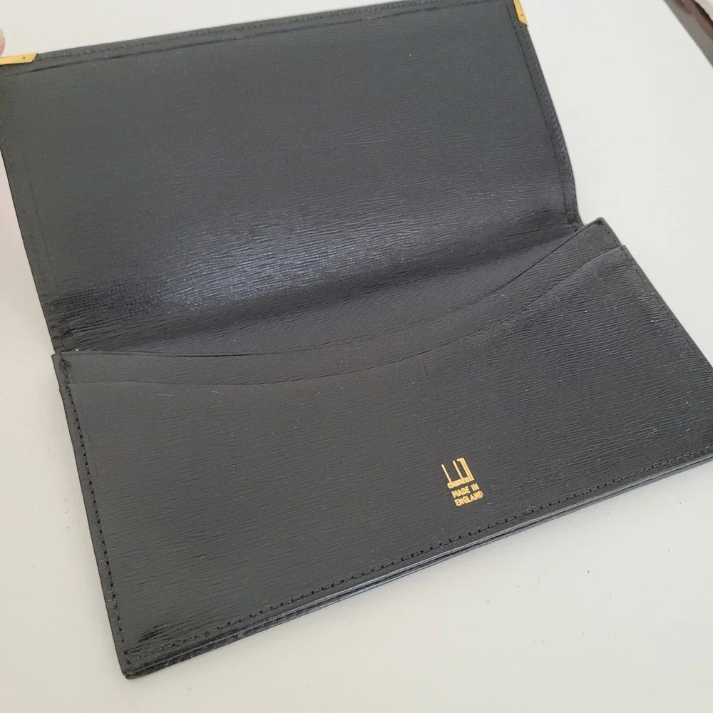 Dunhill London Black Textured Leather Long Wallet Gold Corners Made in England